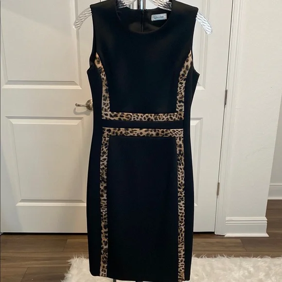 Calvin Klein Animal Print Trim Dress - Picture 1 of 6